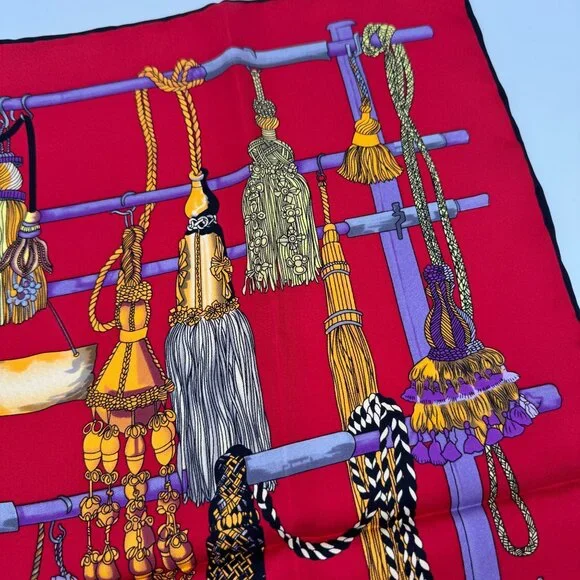 Trevisan S.R.L. Venezia Vintage Silk Scarf With Tassel Design In Red Purple & Go - Picture 6 of 7